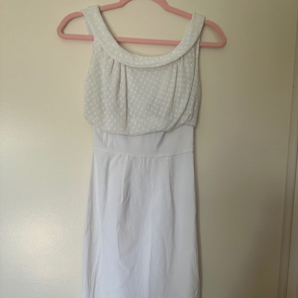 Stop Staring! White Sleeveless Pencil Dress with Polka Dots Size S
